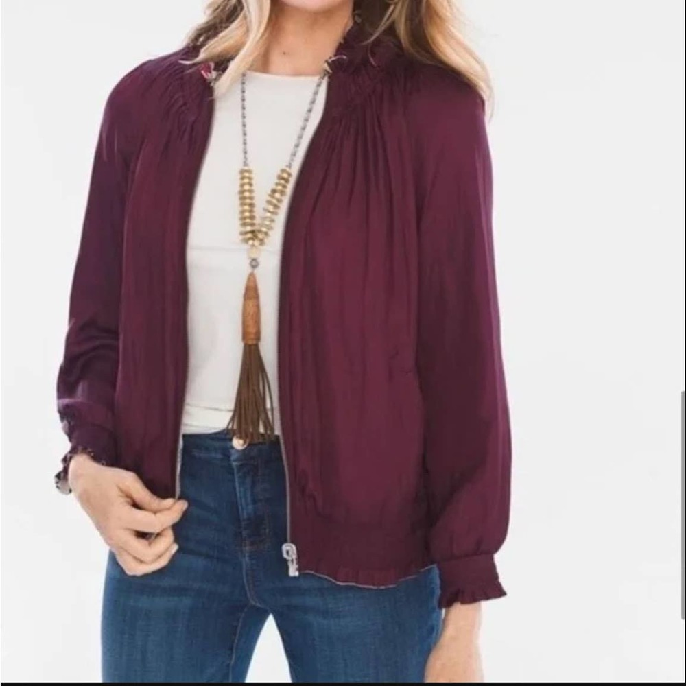 Chico's‎ Reversible Jacket Silkly Zip | Floral and Maroon
